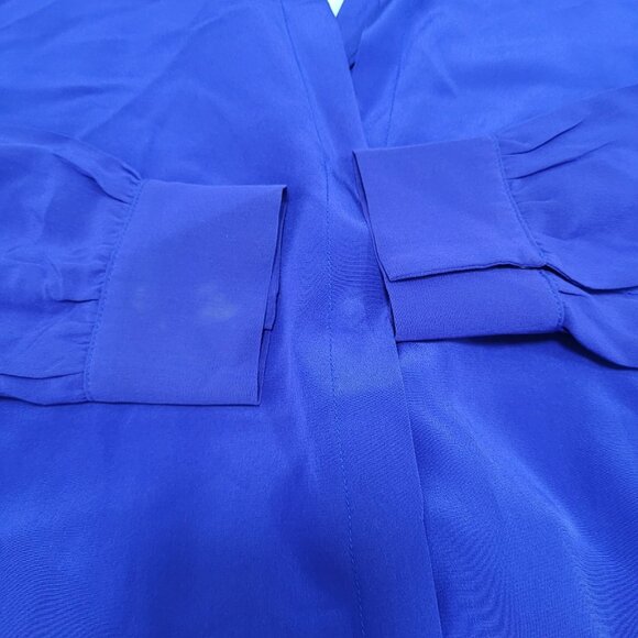 Rory Beca Blue 100% Silk Open Back Snap Closure Long Sleeve Top USA Small S - Picture 10 of 16